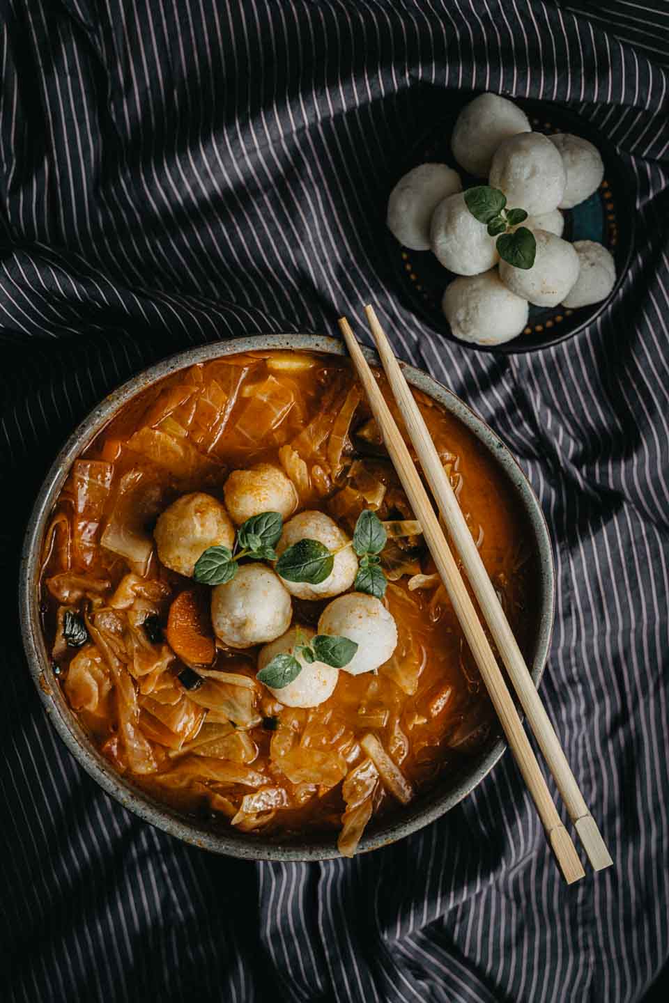 Kimchi Jiggae (Stew) and Rice Cakes Vegan 