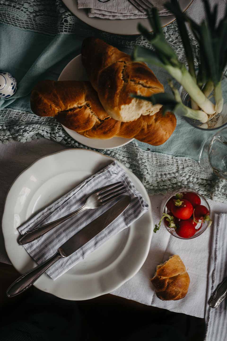 Easter Brunch, overnight Braid, mixed bean and veggies salad